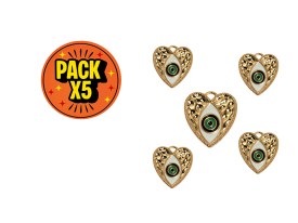 Dije Esmaltado Corazon Dorado Ojo Turco Blanco x 5 unidades